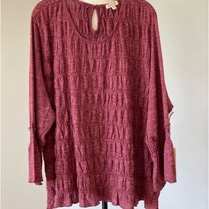 Paper + Tee NWT size 3X Bell sleeve ruching elastic stretch soft work casual